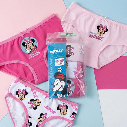 Pack 3 Culottes Minnie Mouse Coton Fille - Rose, Blanc et Médaillon