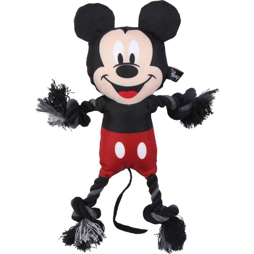 Peluche Mickey Mouse multicolore pour chien posée sur fond blanc