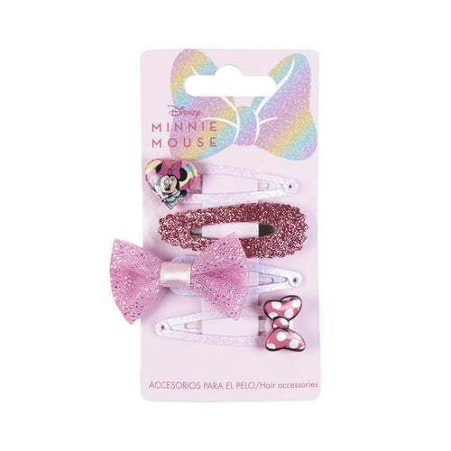 Pince à cheveux Minnie Mouse rose avec nœud et paillettes, gros plan