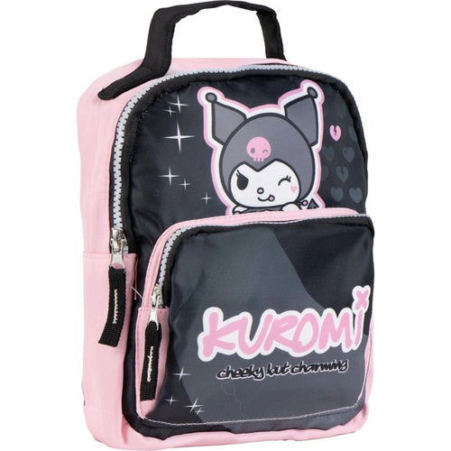 Sac à dos rose et noir avec motifs Hello Kitty et Kuromi