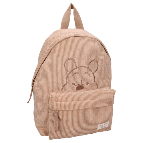 Sac à dos Winnie l'Ourson en velours côtelé marron sur fond blanc