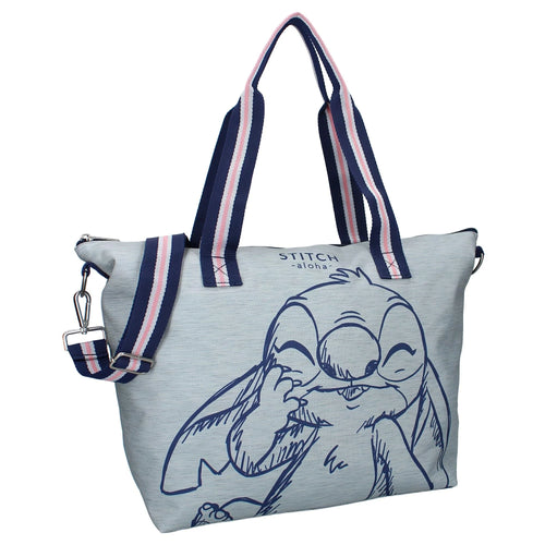 Sac cabas gris avec grand motif Stitch caricature de face