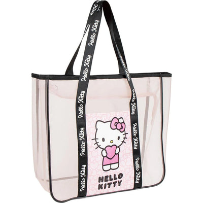 Sac de plage Hello Kitty rose avec imprimé chat et poignées renforcées