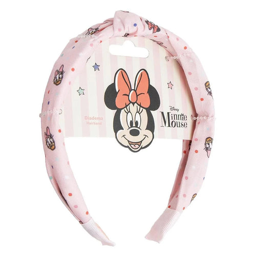 Serre-tête rose avec oreilles Minnie Mouse en relief et nœud rouge