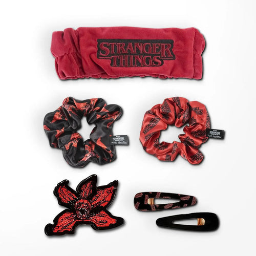 Deux chouchous Stranger Things motifs inversés noir et rouge