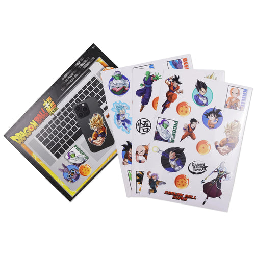 Cinq autocollants Dragon Ball multicolores disposés sur fond blanc