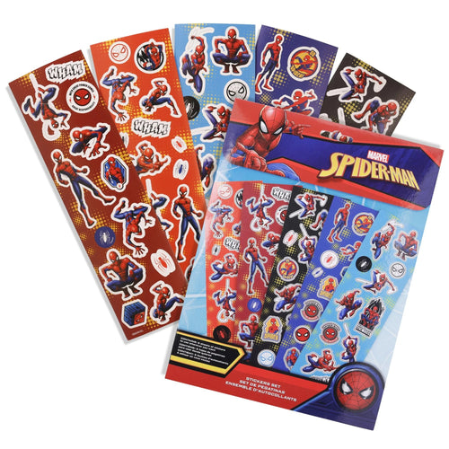 Planche d'autocollants Spiderman multicolores posée à plat