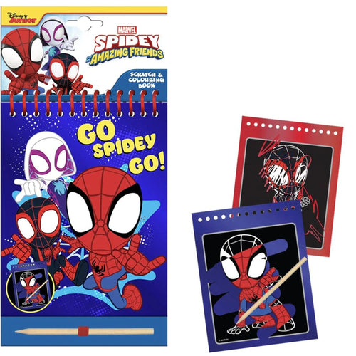 Carnet à gratter Spidey ouvert avec illustration colorée révélée