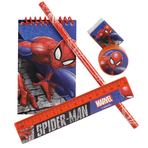 Set de papeterie Spiderman rouge et bleu avec carnet, crayon et règle