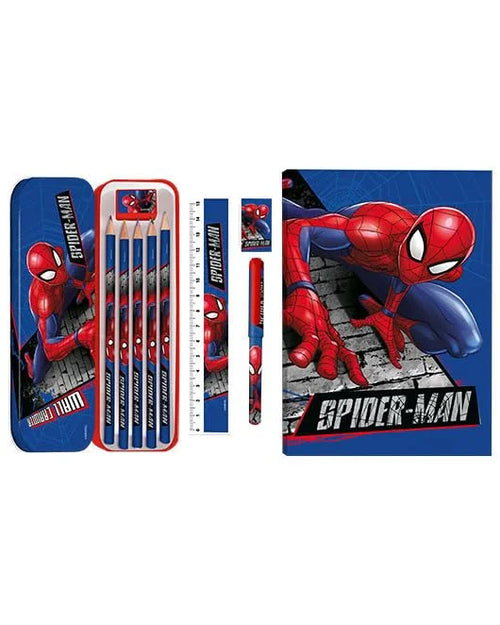 Trousse Spider-Man rouge en métal avec motif toile d'araignée cylindrique