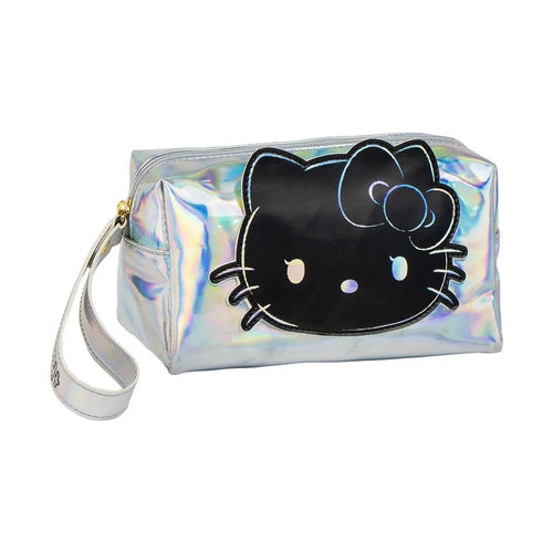 Trousse de toilette Hello Kitty argentée holographique vue de face