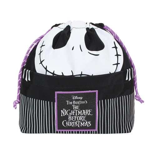 Trousse de toilette noire imprimée Jack Skellington posée à plat