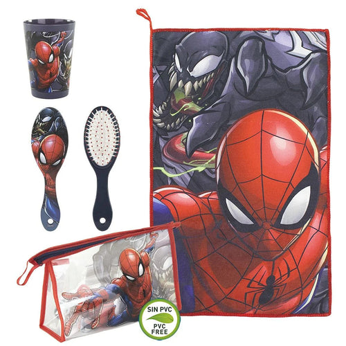 Trousse de toilette transparente motif Spiderman rouge et bleu