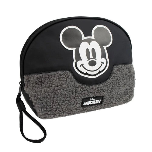 Trousse de toilette Mickey multicolore posée à plat, fermeture éclair visible