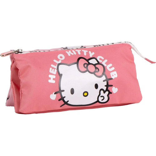 Trousse Hello Kitty rose avec motif visage et fermeture éclair fermée